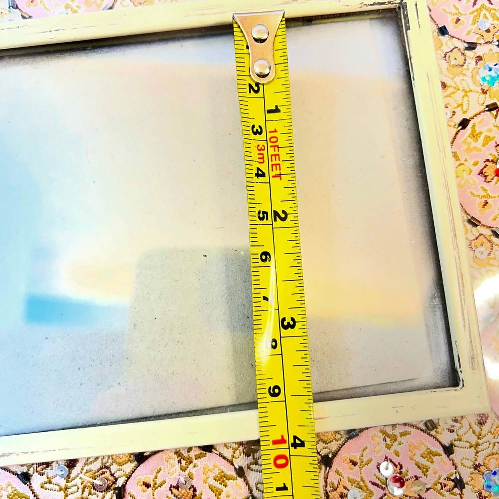 Metal Glass Fabric Picture Frame Pink Embroidered Sequins Floral 4x6" Photo - Picture 7 of 8